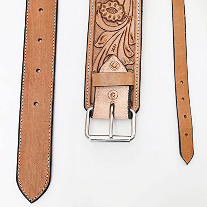 HILASON Horse Saddle Flank Cinch Girth Handtooled Leather W/Billets Antique Tan Comfytack