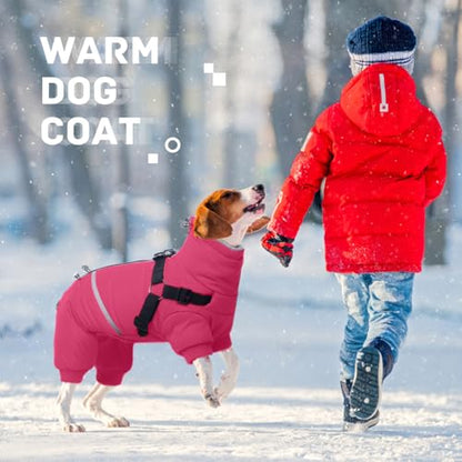 BRKURLEG Dog Winter Coat with Harness Built in, Winter Dog Jacket for Small and Medium Dogs, Small Dogs Snowsuit Reflective Windproof Cold Weather Coat, Puppy Warm 100% Polyester Coats, Hot Pink, M - color: Hot pink, size: Medium