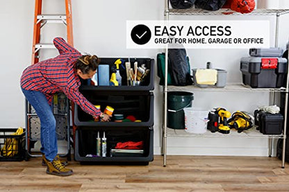 Mighty Tuff Heavy Duty Nesting Stack Bins, Pack of 3, Extra-Large Handles, Wide Front Opening, Interlocking, Stack Vertically, Holds Up to 100 Pounds, Black - size: Heavy Duty