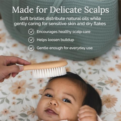 Natemia Wooden Baby Hair Brush & Comb Set - Natural Goat Hair Bristles & Soft Bristle Brush - Gentle Scalp Massage & Cradle Cap Comb - For Newborns & Toddlers, Baby Grooming Kit - size: 3 PC Set, Oval