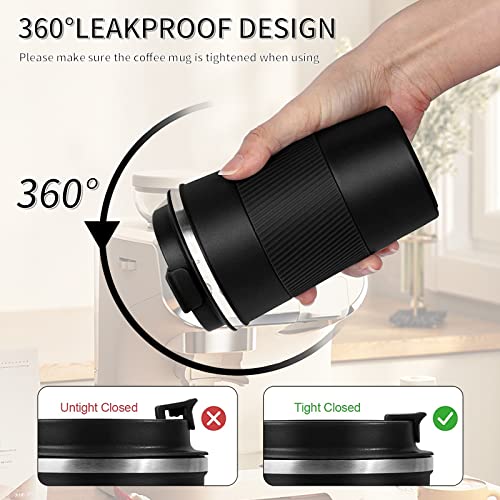 Insulated Travel Coffee Mug, Stainless Steel Coffee Cup with Leakproof Lid - color: Black, size: 12 Ounces
