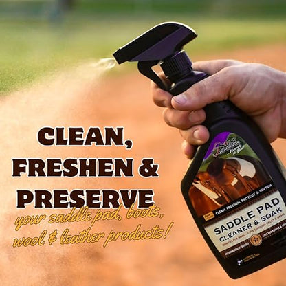 5 Star Equine Horse Saddle Pad Cleaner & Soak - Works on Horse Blankets, Wool and as a Leather Cleaner - Cleans, Freshens, Preserves & Softens 4-6 Equine Saddle Pads 24 oz. Spray Bottle