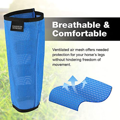 Harrison Howard Loose Fitting Fly Boots UV-Protective Extra Tough Mesh Ventilated Four Fasteners Stay-on Design Protect Horse Legs & Stomp-Reducing Set of 4 Sky Blue Mini - color: Sky Blue, size: Mini