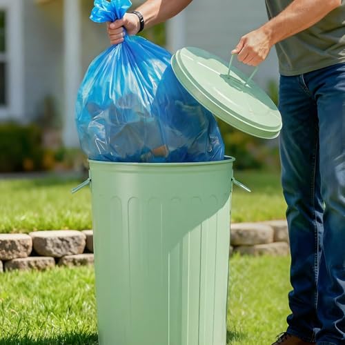 Plexon 20 Gallon Metal Trash Can with Lid Outdoor Large Trash Bin Steel Garbage Can for Garage Patio Farmhouse Bucket Bird Seed Storage Can Heavy Duty Round Container, Green - color: Green