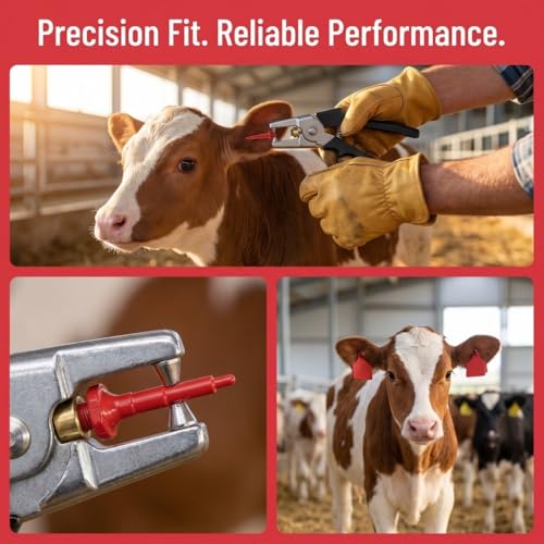 Livestock Ear Tag Replacement Pin, Stainless Steel Applicator Part, Universal Fit for Cattle Sheep Pig, Red, 3.4 cm(1.3 in), 1 Pack