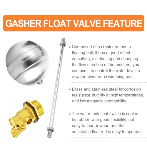 GASHER 1PCS 1" 304 Stainless Steel Float Ball Valve with 1"G Female x 1"NPT Male Adapter, DN25 Adjustable Water Tank Float Ball Valve for Stock Tank Pool Water Level Control - size: 1" DN25