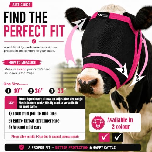 Cattle Livestock Fly Mask Fleece Padding Breathable Mesh Adjustable Fit for All Cattles (Black, Pink) (Pink) - color: Pink