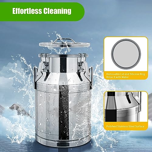 30L/7.9 Gallon Seamless 201 Stainless Steel Milk Can with Lid - size: 30L