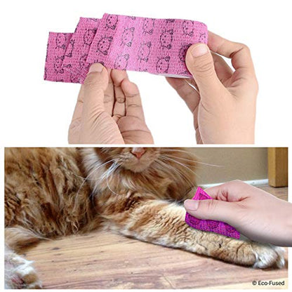 Eco-Fused Self Adhering Bandage - Injury Wrap Tape for Cats - Pack of 6 - Supports Muscles and Joints - Does not Stick to Hair - Elastic, Water Repellent, Breathable - Relieves Stress - color: For Cats - 6 Pack
