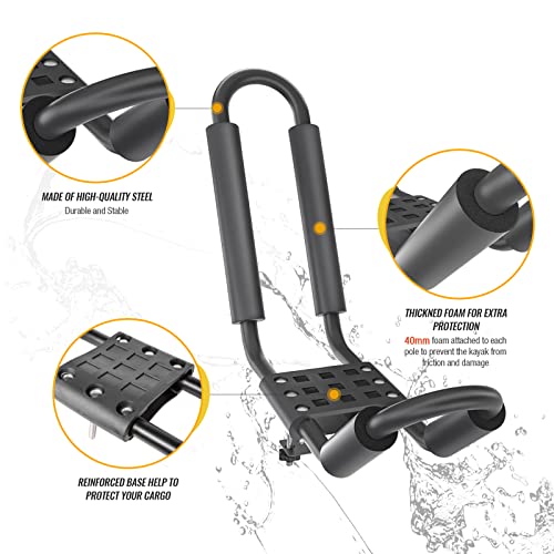 Model X35 Truck Rack with 8 Non-Drilling C-Clamps and 2 Sets Kayak J-Racks with Ratchet Lashing Straps & Ratchet Bow and Stern Tie Down Straps - color: KX-355