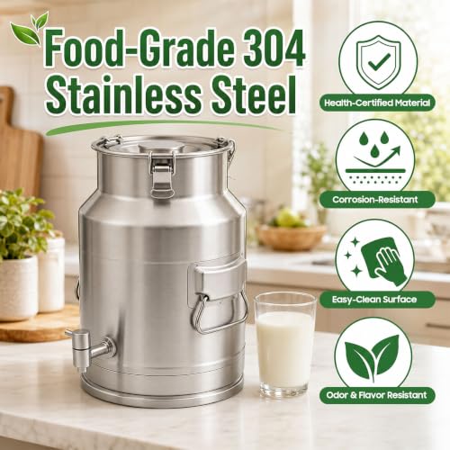 15L/4Gal Milk Can with Spigot, Water Beverage Dispenser Pail | Food Grade Bulk Storage Container, Commercial Liquid Dispenser with 3 Clips for Milk Wine Water Oil
