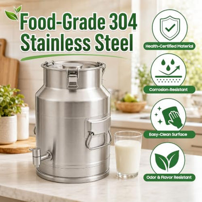 15L/4Gal Milk Can with Spigot, Water Beverage Dispenser Pail | Food Grade Bulk Storage Container, Commercial Liquid Dispenser with 3 Clips for Milk Wine Water Oil