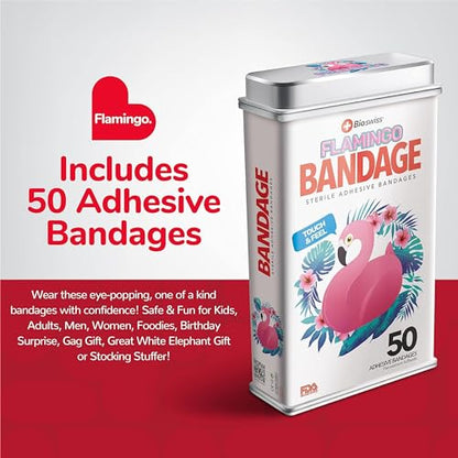 BioSwiss Bandages, Flamingo Shaped Self Adhesive Bandage Set, Latex Free, Sterile Wound Care, 50 Count - size: 50-Count Tin, style: Flamingo