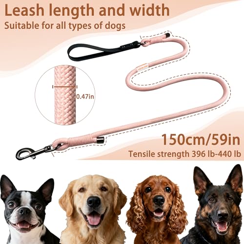 FOVRLZSE 5FT Heavy Duty Dog Leash for Large Medium Dogs, 440LBS Break Strength PVC Coated Non-Slip Handle, 360 Rotating Tangle-Free Buckle, Reinforced Waxed Rope for Walking Hiking Training, Pink - color: Pink