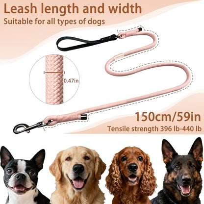 FOVRLZSE 5FT Heavy Duty Dog Leash for Large Medium Dogs, 440LBS Break Strength PVC Coated Non-Slip Handle, 360 Rotating Tangle-Free Buckle, Reinforced Waxed Rope for Walking Hiking Training, Pink - color: Pink