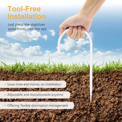 Rain Gutter Downspout Extension Fixing Pin - Holds Tight in Heavy Rain & Wind|Directs Water Away from Foundation|Durable Iron Construction, Easy No-Drill Installation 4 Pack- White - color: White