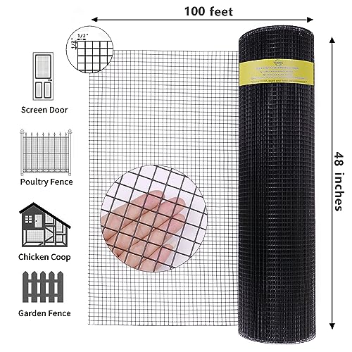 Black PVC Coated 1/2" Hardware Cloth 48"x100' 19G Chicken Wire Fencing - size: 1/2 inch 48'' x 100'