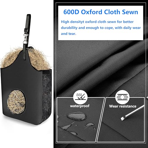 4 Pcs Hay Bag Hanging Goat Feeder Tote with Adjustable Strap - color: black-4