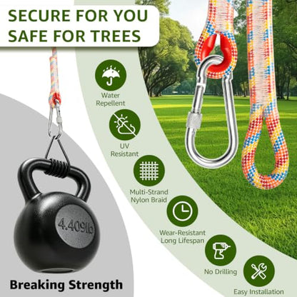 Heavy Duty Tree Swing Ropes with Safer Lock-(2Pack, Rainbow,10FT) - color: Rainbow, size: 120''(10FT)-2 Pack