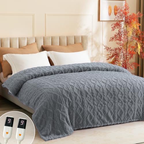 Heated Blanket Queen Size, Soft Plush Electric Blanket,Grey - color: Grey, size: Queen