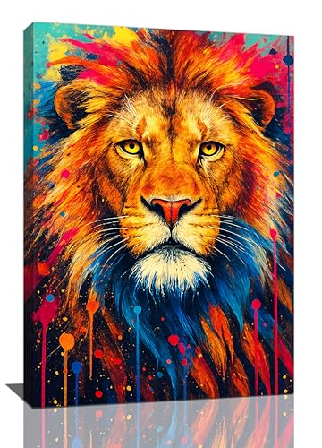Banksy Lion Wall Art Lion Pictures Street Graffiti Canvas Wall Decor Painting Print Animal Home Modern Artwork Decorations Framed for Living Room Bedroom Bathroom Office 16"X24" - color: Banksy Lion, size: 24"L x 16"W