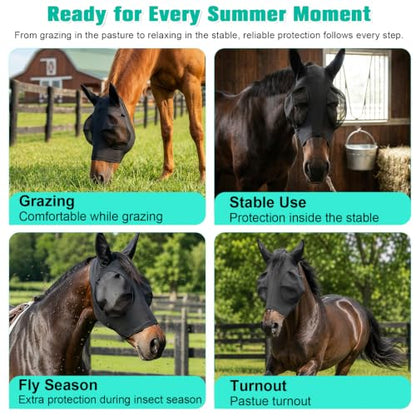 3D Stretch Mesh Horse Fly Mask with Ears (Black, Full) - color: Black, size: FULL