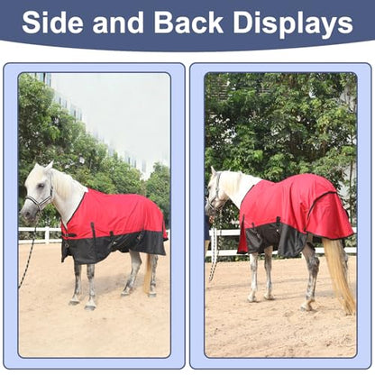 600D Horse Blanket, 0g No-Fill Waterproof Turnout Rain Sheet - color: Red/Black, size: 78"