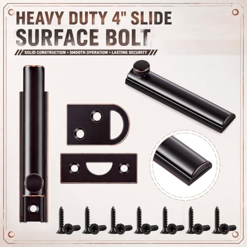 Lothee 4" 4 Pcs Brass Surface Bolt Door Latch, Rubbed Bronze - color: Rubbed Bronze, size: 4 Inch