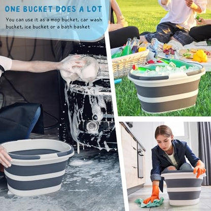 Collapsible Water Bucket with Handle, 10L(2.6 Gallon) Foldable Plastic Bucket for Mopping, Window Cleaning, Car Washing, Fishing, Ice Buckets for Camping, Portable Household Organizer Caddy