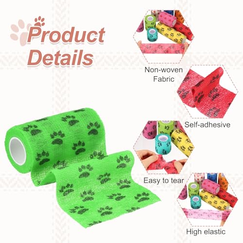 Pet Wrap Bandages, 4 Inch 5 Yard Self Adhesive Bandage Wrap, Pet Non-Woven Tape First Aid Cohesive Gauze, (Emerald Green/Paw, 2 Pcs), Intended for Dog/Cat/Bird/Legs/Paws/Wound - color: Emerald Green, size: 4 inch