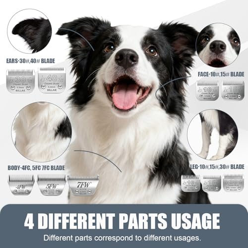 BILLAR 4Pack Dog Grooming Wide Blade,Detachable Pet Dog Grooming Blades,Compatible with Andis,Oster A5,Wahl km10 Clippers.（3FW+4FW+5FW+7FW） - size: 3+4+5+7FW