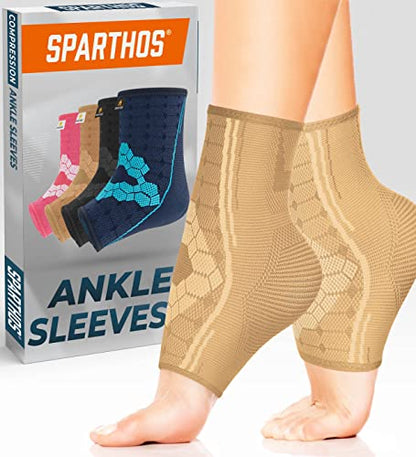 Sparthos Ankle Brace for Women & Men, Foot Compression Sleeve - Beige-M - color: Desert Beige
