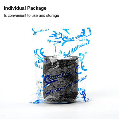 Self Adhesive Bandage Wrap Tattoo Grip Tape 2 inch x 5 Yards Cohesive Bandage Wrap Medical Wrap for Sports & First Aid, Elastic Self Sticking Bandage Tape Vet Wrap for Dogs (2 Inch, 24-Black) - color: 24-black