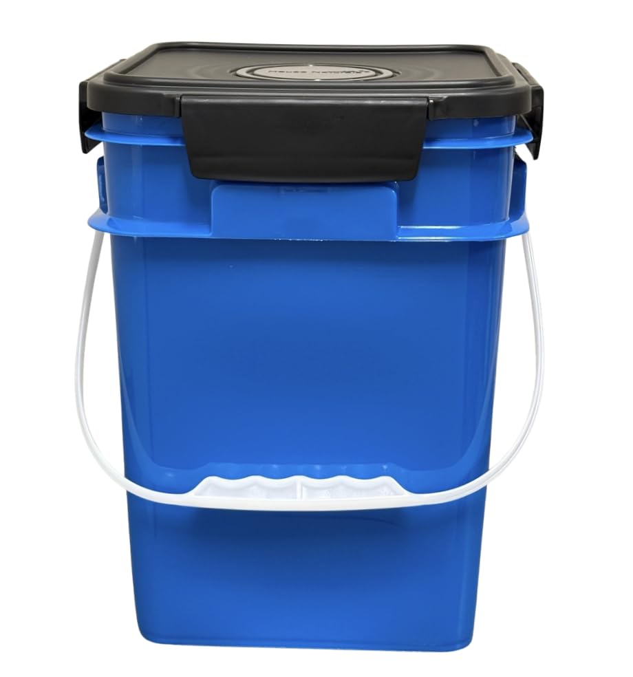 House Naturals 4 Gallon Square Food Grade Plastic Bucket with Lid, Made in USA (Pack of 2) BPA Free (Blue) - color: Blue