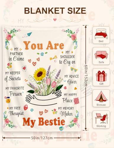 for Women, Friendship Birthday Gifts Bestie Blanket | Gifts for Friends Sister Female Bff,Soul Sister Gifts for Women, Cozy Soft Flannel Throw Blanket Graduation Gifts 50*60 - color: Bestite
