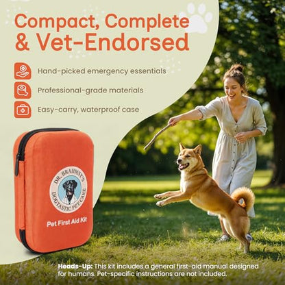 Dr Brahmsy’s Pet First Aid Kit for Dogs and Cats - Vet-Approved Essential Survival and Emergency Supplies for Home, Travel, Camping, Hiking - Packed in a Portable Waterproof Pouch - 45-Piece Set