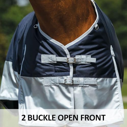 Dura-Tech Viking Horse Turnout Sheet | Open Front with 2 Buckle | Waterproof, Windproof & Breathable Blanket | Criss-Cross Surcingle | Winter Horse Blanket - size: Horse Size 66, style: Light Weight (100 gm)