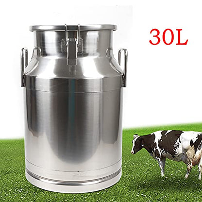 Milk Can Milk Bottle, 20/30/ 40/50/ 60L Stainless Steel Heavy Duty Milk Jug Wine Pail Bucket Square Liquid Container Storage with Embedded Silicone Sealed Lid for Home Restaurant Bar Silver (30L) - size: 30L