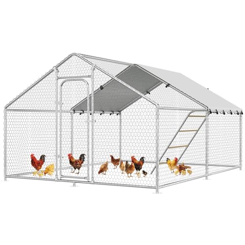 13.1x9.8 FT Large Metal Chicken Coop, Walk-in Poultry Run Pen | Waterproof Cover, Reinforced Metal Structure, Walk-in Chicken Run, Outdoor Poultry Cage for Ducks Hens Rabbits - size: 157.0"L x 118.0"W x 78.0"H