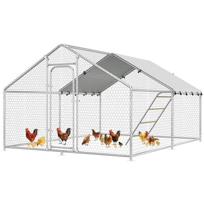 13.1x9.8 FT Large Metal Chicken Coop, Walk-in Poultry Run Pen | Waterproof Cover, Reinforced Metal Structure, Walk-in Chicken Run, Outdoor Poultry Cage for Ducks Hens Rabbits - size: 157.0"L x 118.0"W x 78.0"H