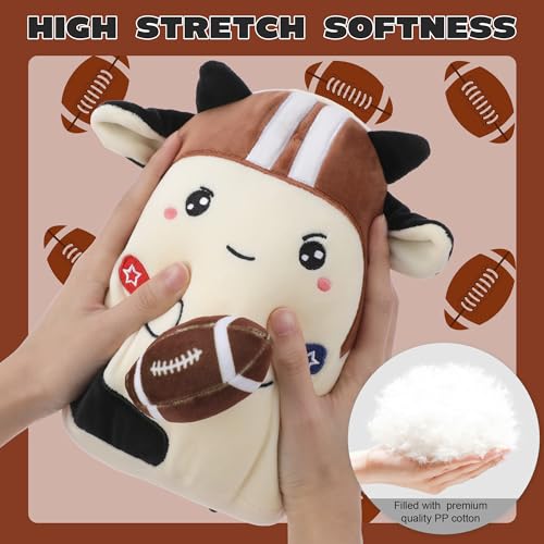 Cowdy Blitz Football Stuffed Animal, 8 Inch Plush Cow Toy in Helmet Holding Rugby, Cute Sport Plushie Pillow, Gifts for Kids Boys Girls, Room Party Sports Game Day Decor Birthday - style: Football Cowdy