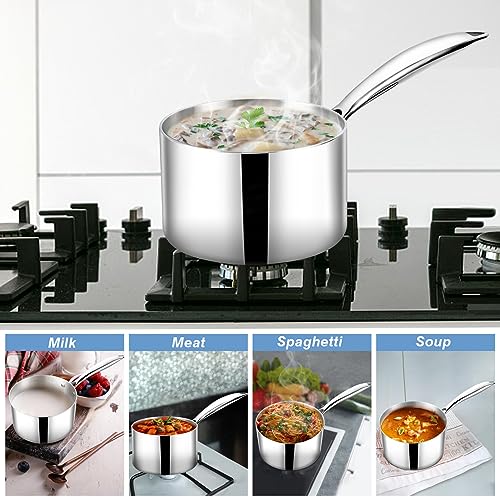 TeamFar 2qt Saucepan with Lid, Stainless Steel Tri-Ply Sauce Milk Pan - size: 2.1 Quarts