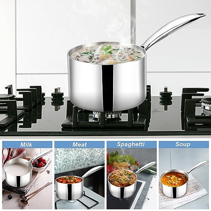 TeamFar 2qt Saucepan with Lid, Stainless Steel Tri-Ply Sauce Milk Pan - size: 2.1 Quarts