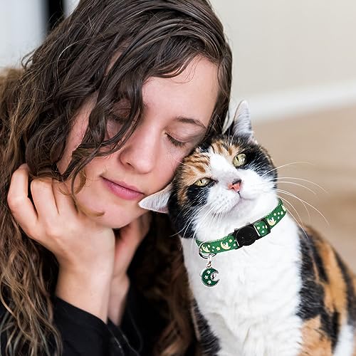 Baeuppit 2Pcs Breakaway Cats Collars Cat Collars for Boy & Girl Cats Adjustable Kitten Collars with Bell,Black+Emerald - color: Black+Emerald, size: 7.0-10.7''