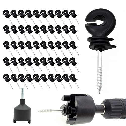 120 Pcs Electric Fence Insulator Screw-in Ring Post Wood with Tool