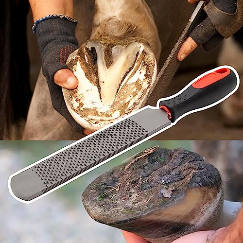MDEOOSKY 12.5 Inches Horseshoe File, Horseshoe File with Rubber Handle, Double-Sided Hoof Rasp File, Farrier Supplies Tool for Repair Horse Hooves, Goat Hooves, Cow Hooves and Wood Working