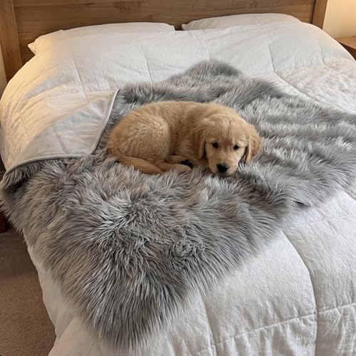 IHAPPYDOG Faux Fur Dog Blanket, Waterproof Couch Cover, Grey 40"x30" - color: Grey, size: 40" x 30"