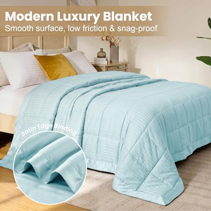 downluxe King Size Blanket with Satin Trim, Lightweight Down Alternative King Blanket for All Season, Machine Washable (Cool Blue, 108 x 90 Inch) - color: Cool Blue, size: King