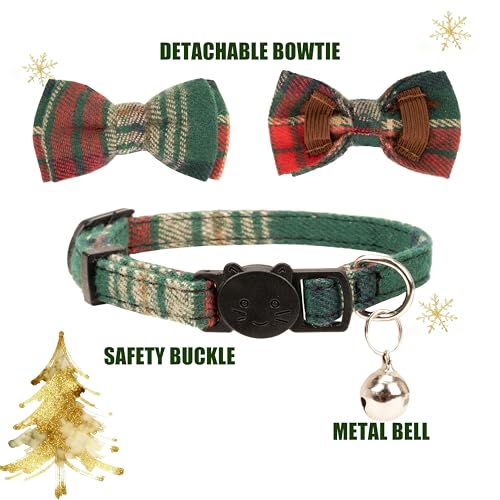 Collar for Cat Pet Breakaway with Bell Bowtie Detachable Bow Adjustable Safety Kitten Puppy Girl Boy 2pcs Christmas-A - color: Christmas-A