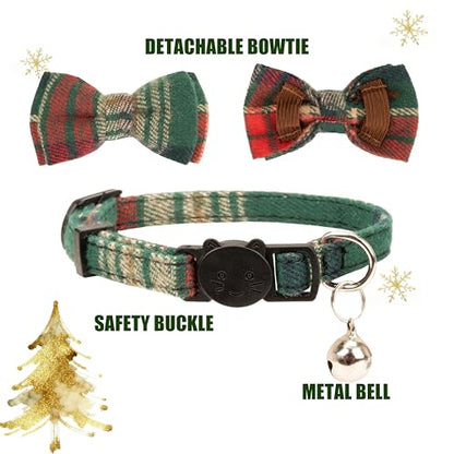 Collar for Cat Pet Breakaway with Bell Bowtie Detachable Bow Adjustable Safety Kitten Puppy Girl Boy 2pcs Christmas-A - color: Christmas-A